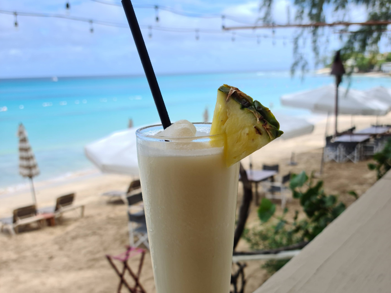 Pina Colada Drink. Ice cold blended drink. Made by Sea Shed in Barbados